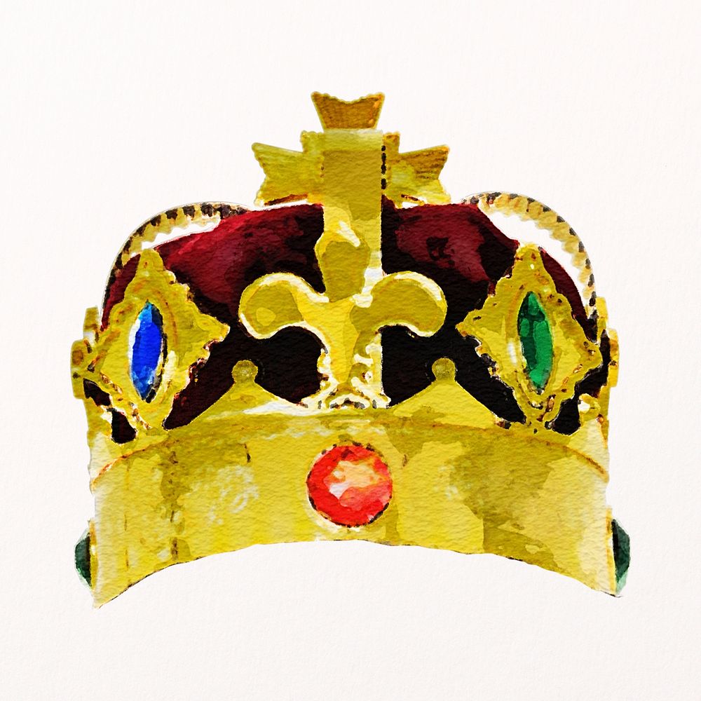 Royal crown watercolor illustration, collage element design psd