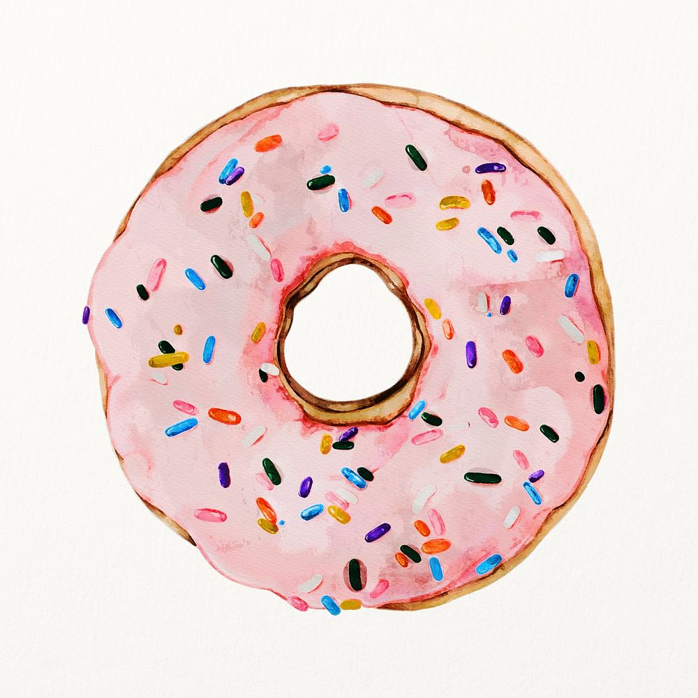 Pink donut watercolor illustration, cute design