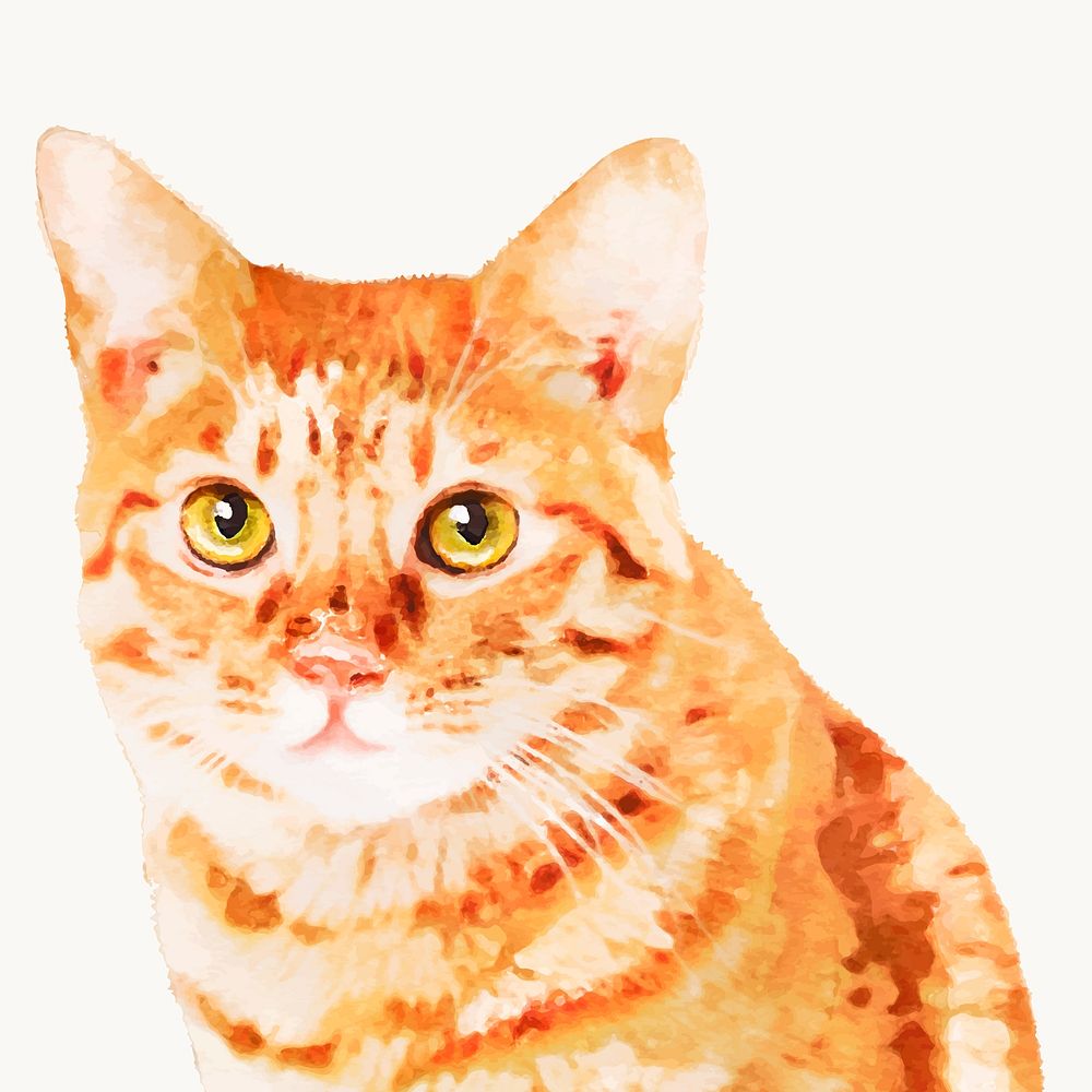 Watercolor ginger cat illustration, animal design vector