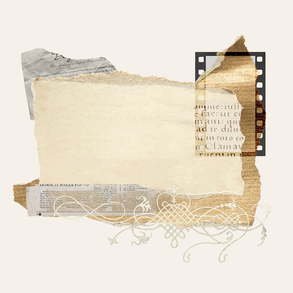 Vintage paper scrap collage with film ephemera vector