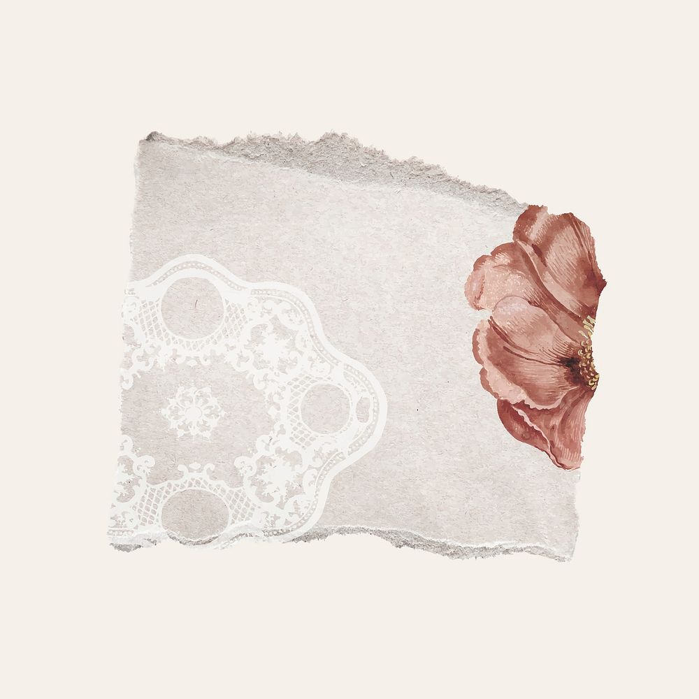 Torn vintage paper with flower vector