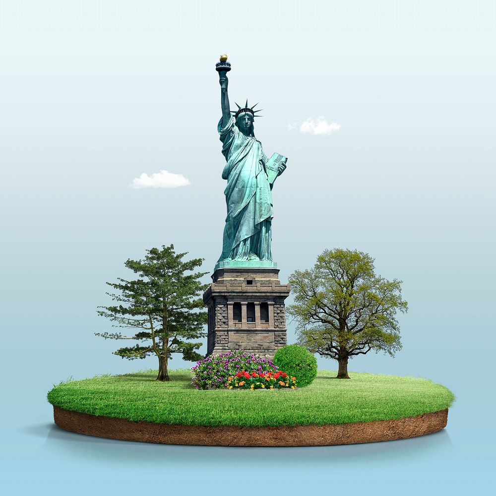 Famous Statue of Liberty, tourist attraction, aesthetic remixed media