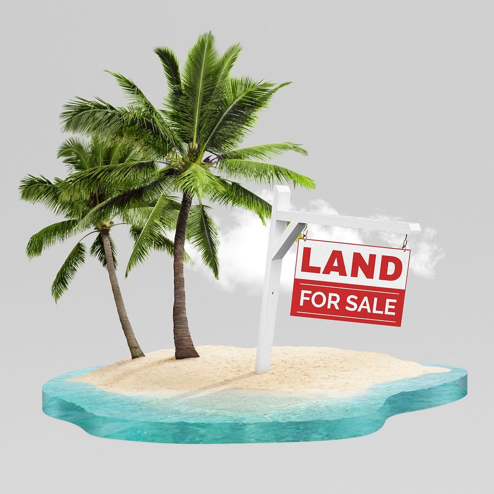 Land for sale on beach, island design psd