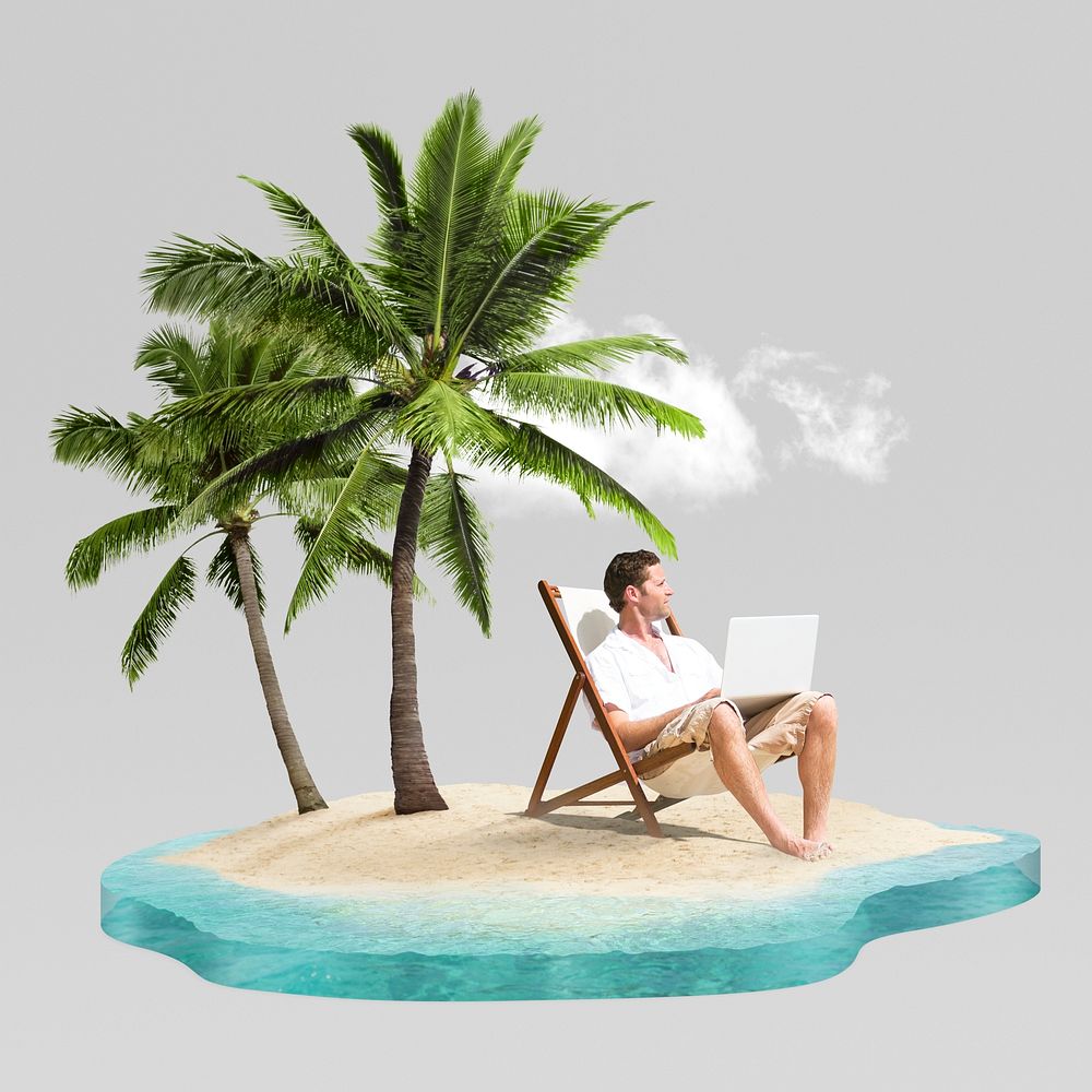 Man on beach collage element, vacation design psd