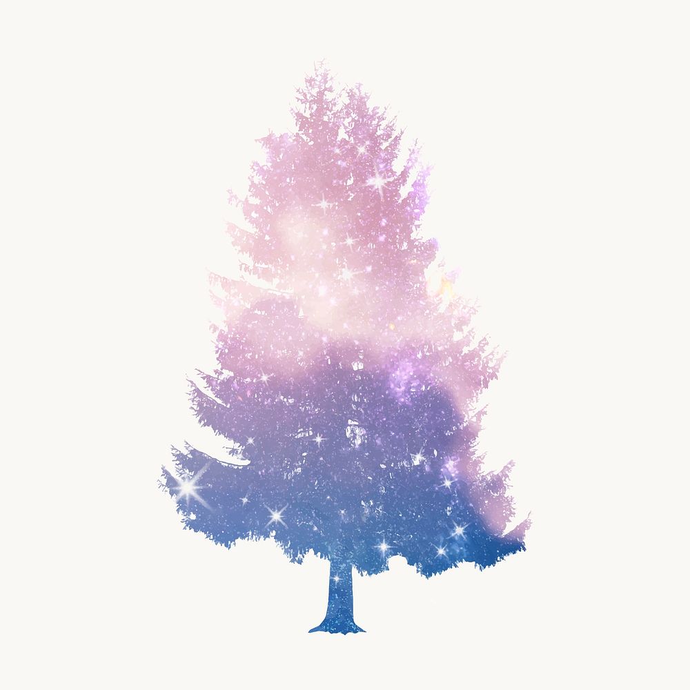 Aesthetic tree, holographic isolated on white, nature design vector
