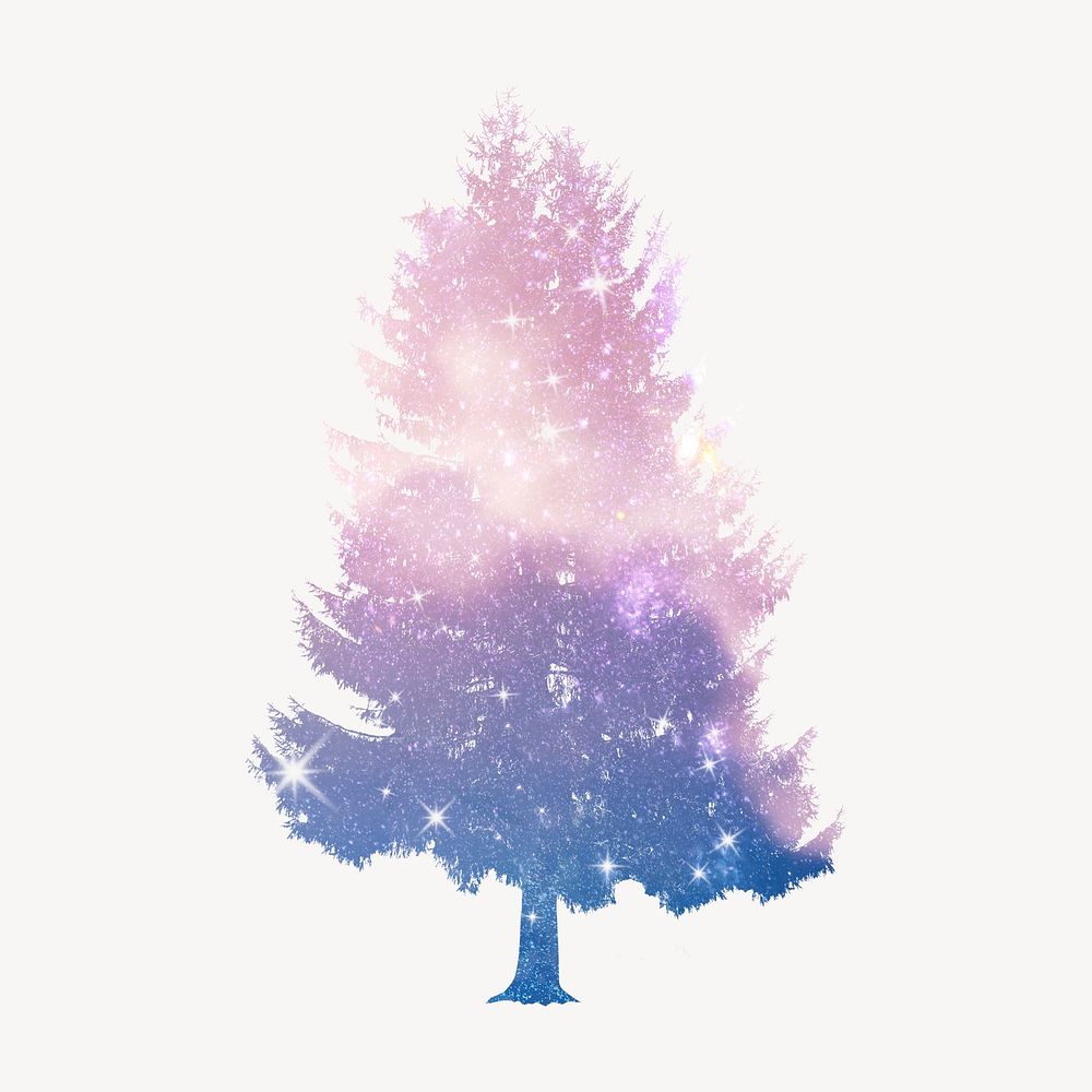 Aesthetic holographic tree isolated on white, nature design psd