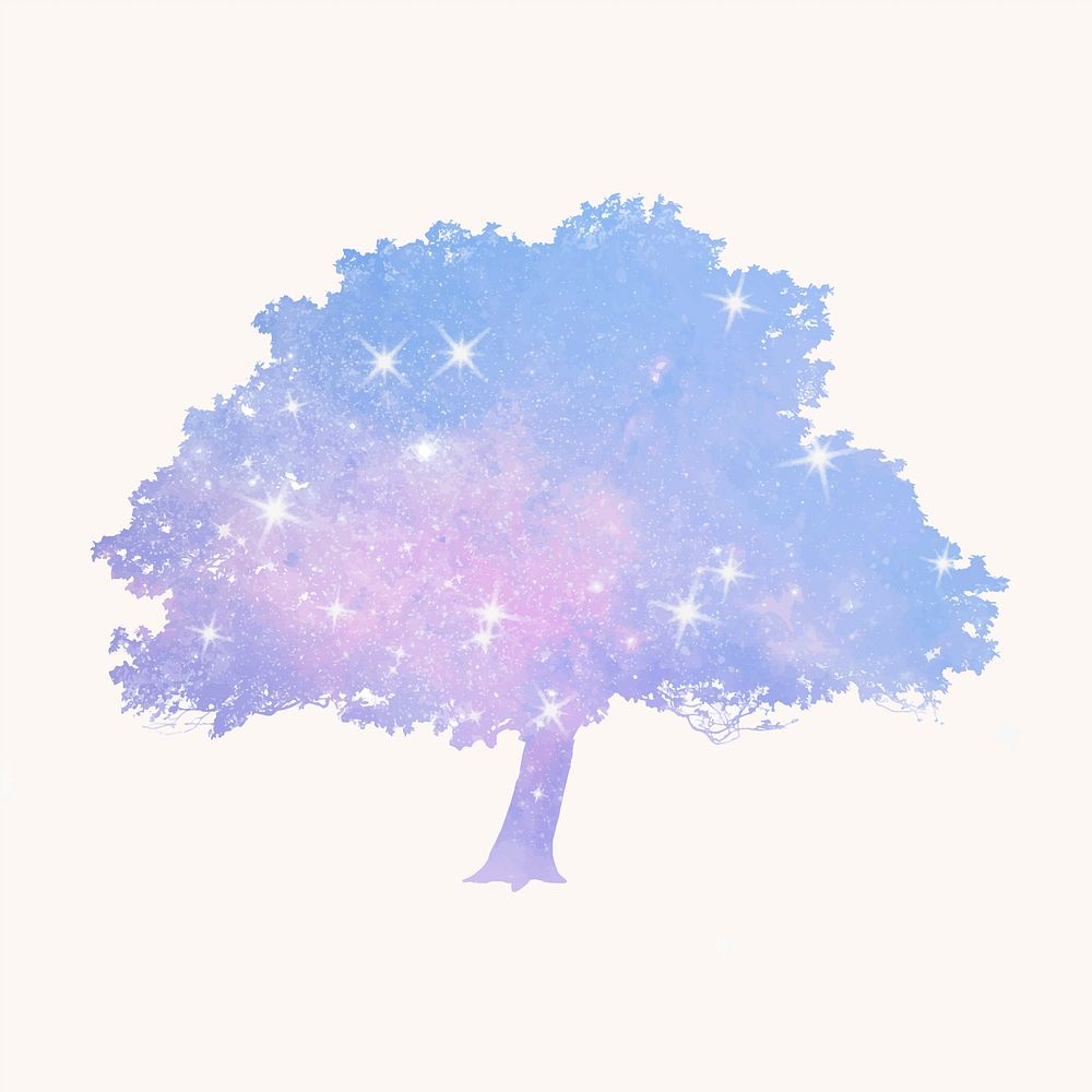 Tree, aesthetic holographic design isolated on white, nature design vector