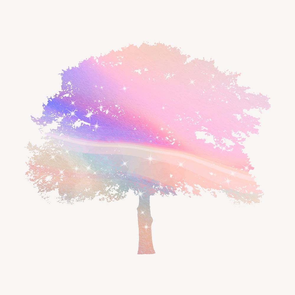 Aesthetic holographic tree isolated on white, nature design