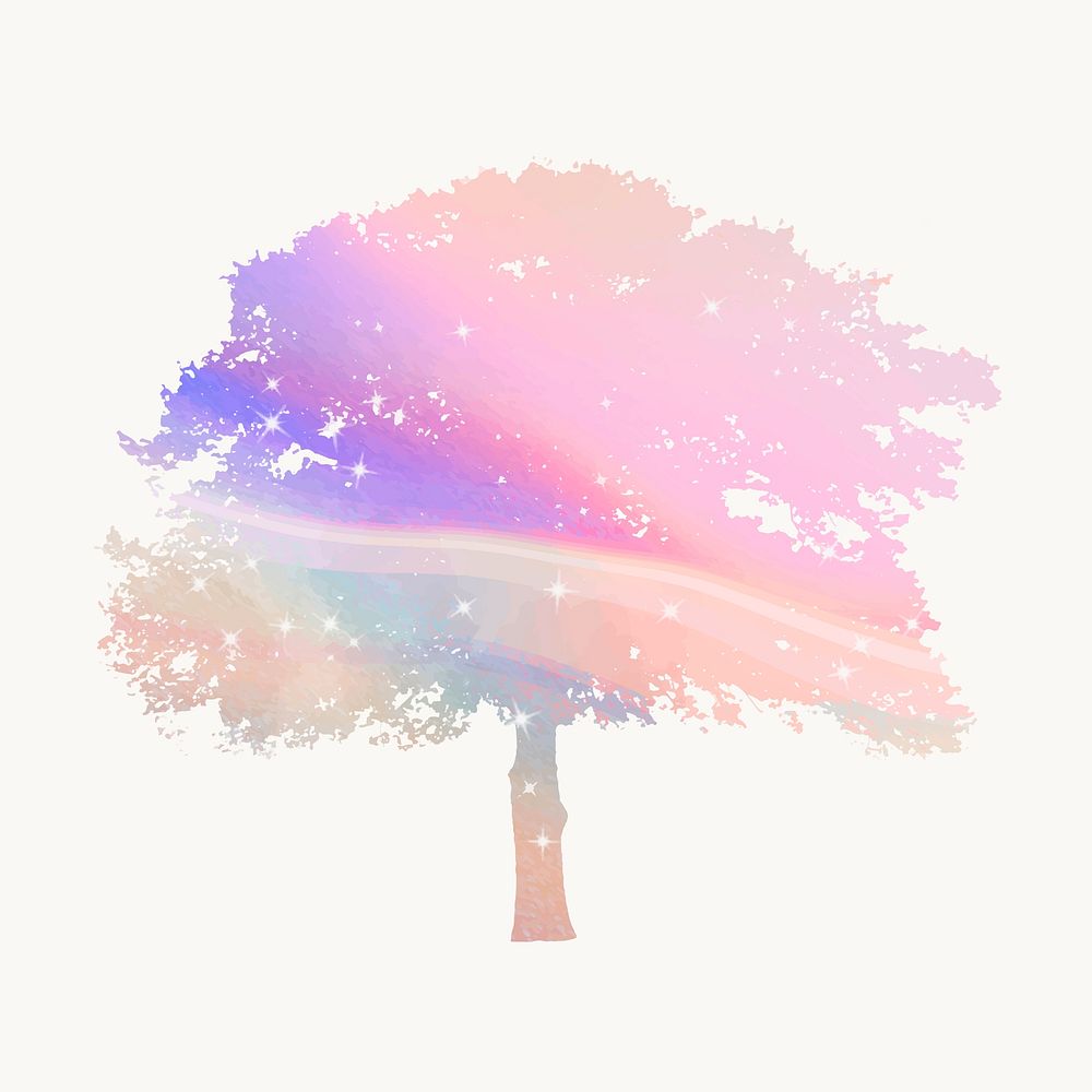 Aesthetic holographic tree isolated on white, nature design vector