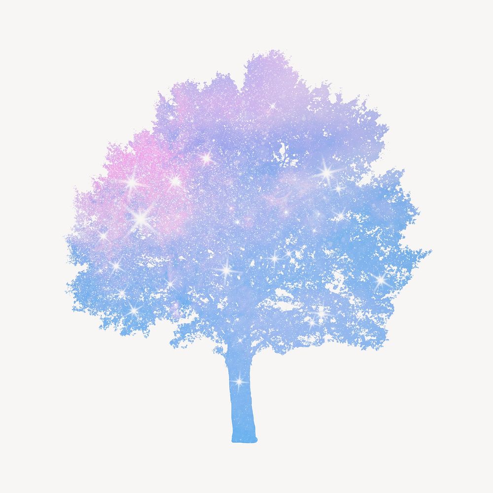 Tree clipart, aesthetic holographic nature design psd