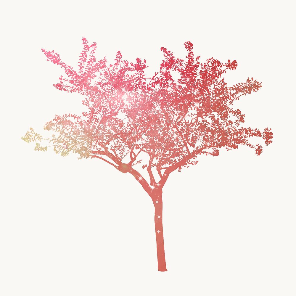 Holographic tree, aesthetic design isolated on white, nature design vector