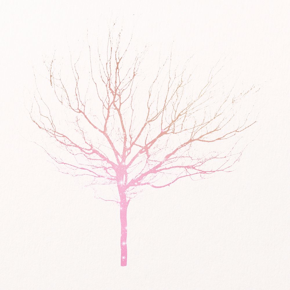 Aesthetic holographic leafless tree isolated on white, nature design
