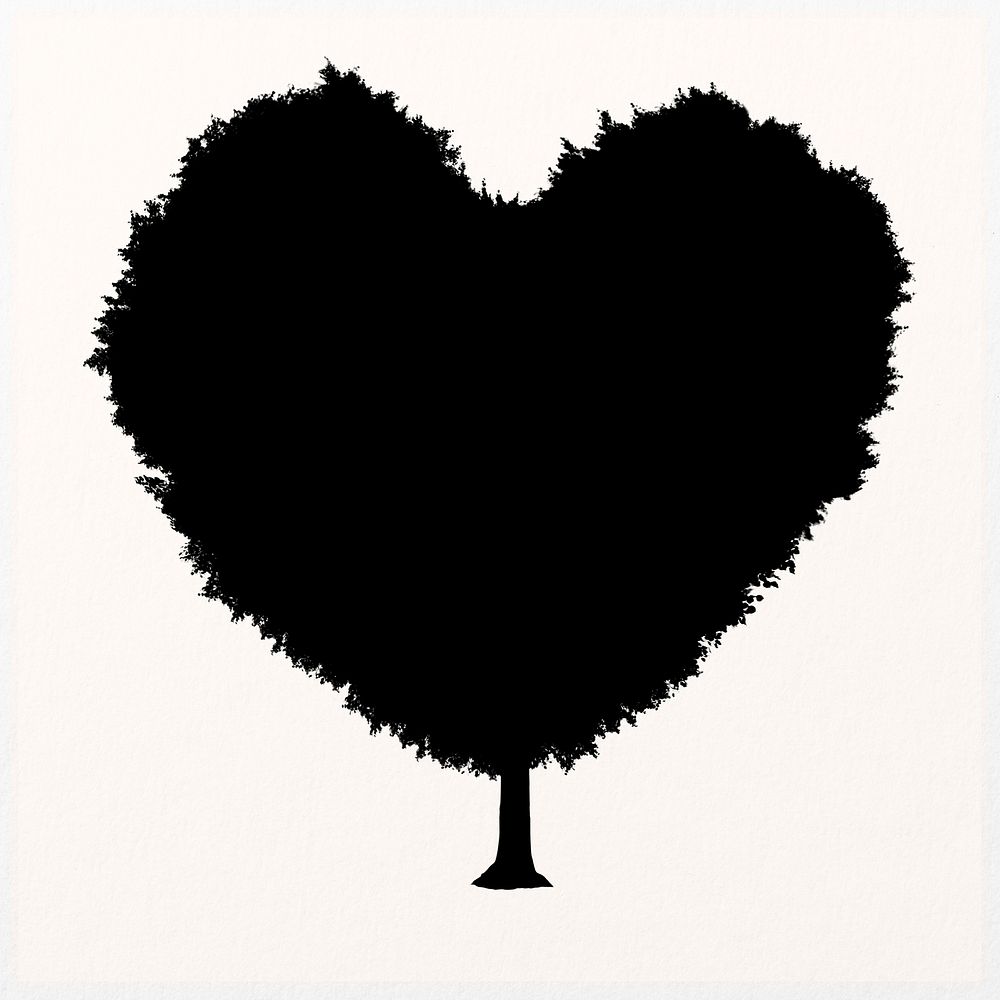 Silhouette tree isolated on white, heart shape design  vector