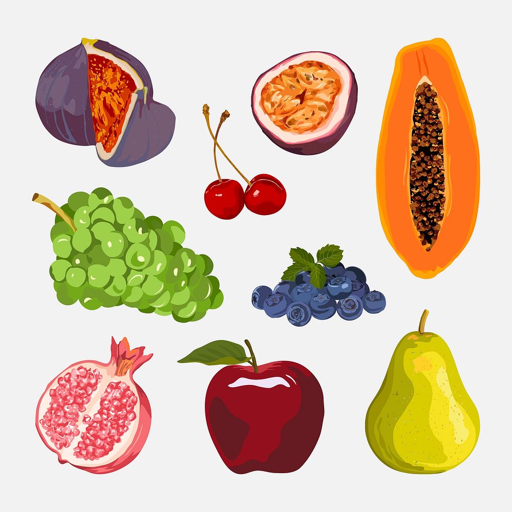 Fruits cliparts, healthy food illustration design set vector