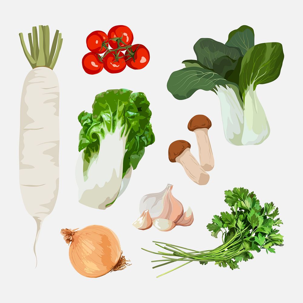 Vegetables cliparts, illustration design set vector