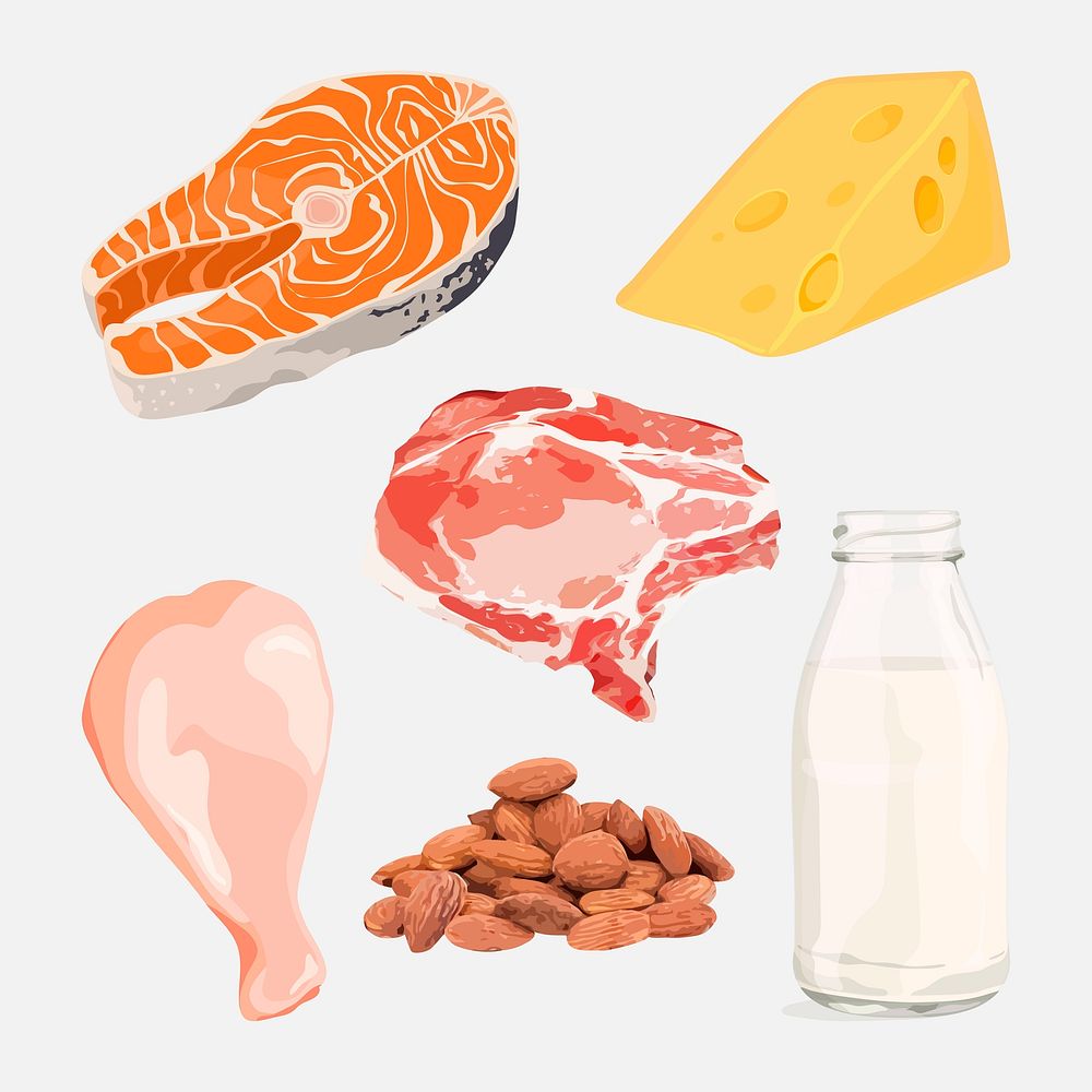 Food cliparts, protein illustration design set psd