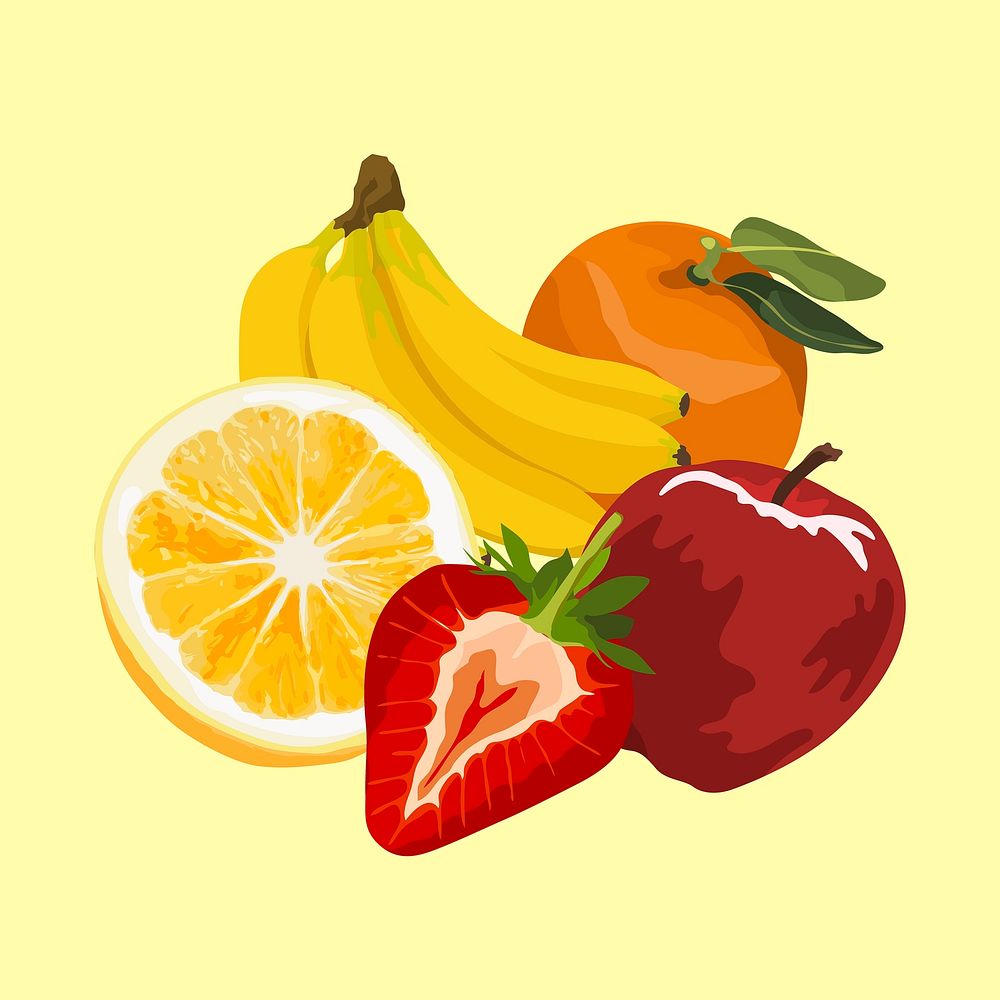 Fruits clipart, healthy illustration design vector