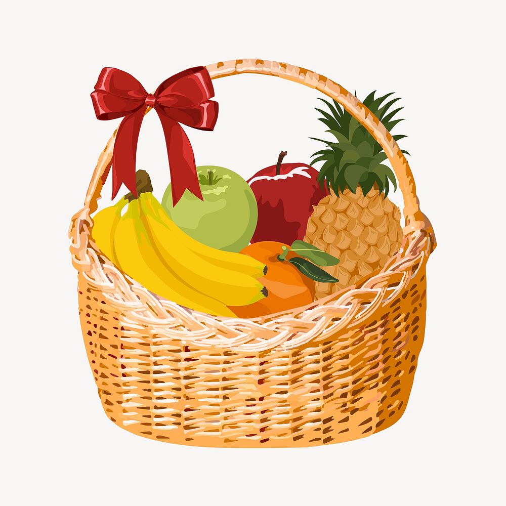 Fruit basket clipart, fruit illustration design vector