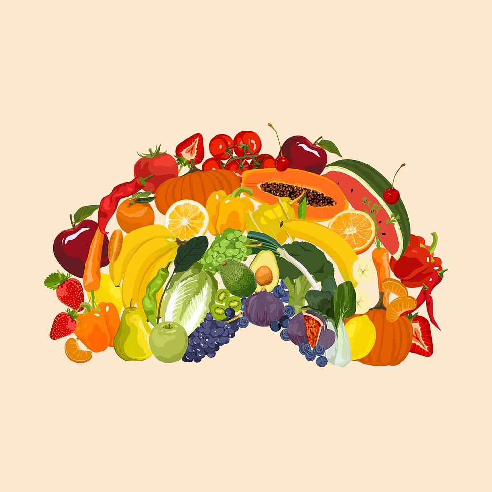 Healthy food clipart, fruits & vegetables illustration design vector