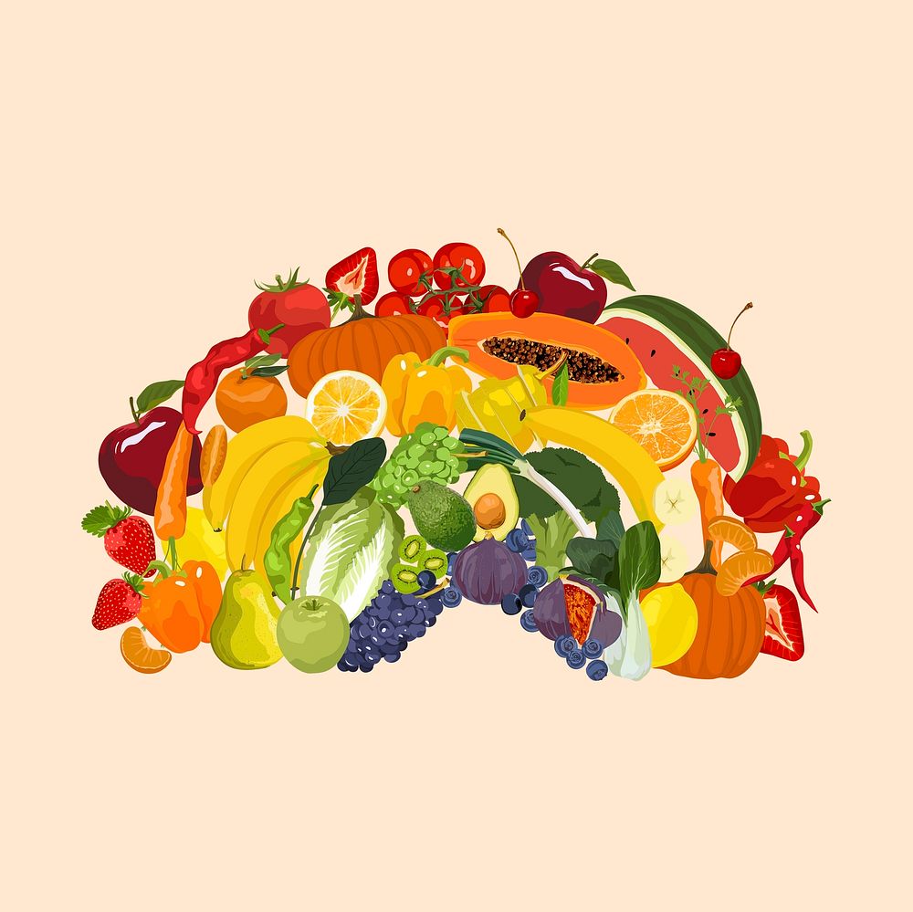 Rainbow vegetables clipart, fruits illustration design psd