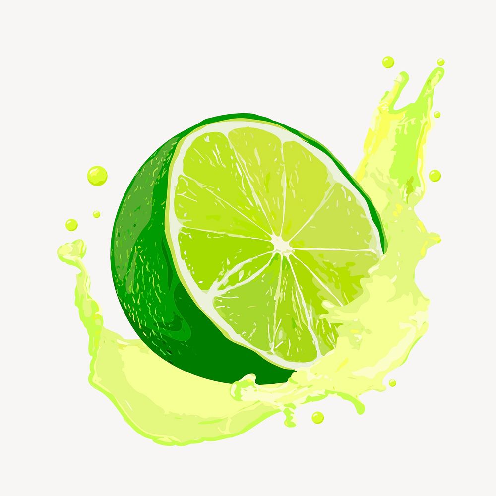Lime splash clipart, fruit illustration design psd