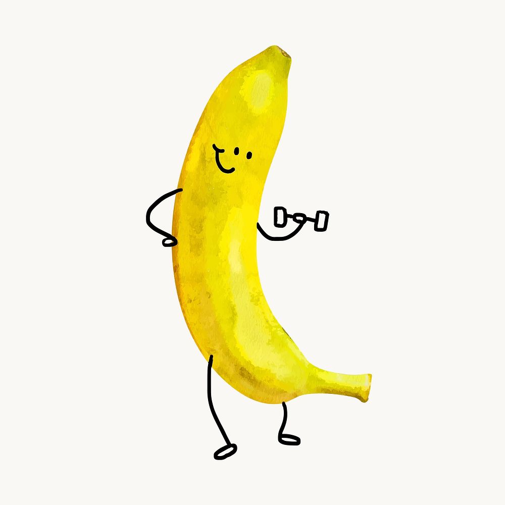 Smiling banana cartoon clipart, fruit illustration, vector art