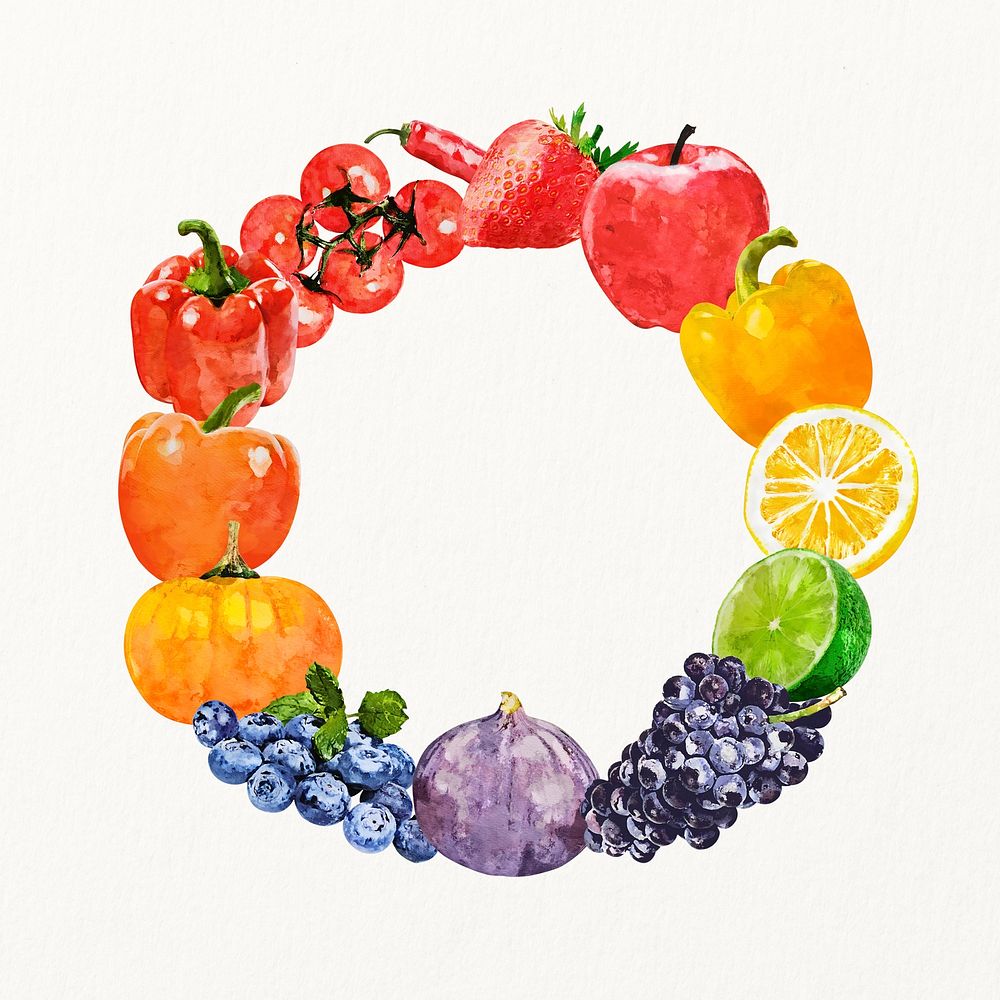 Watercolor fruit frame, healthy diet concept