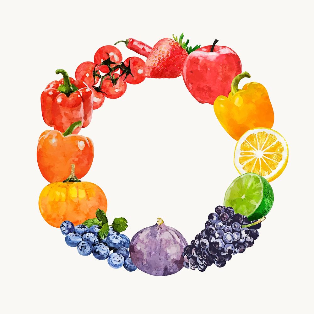 Watercolor fruit frame, healthy diet concept vector