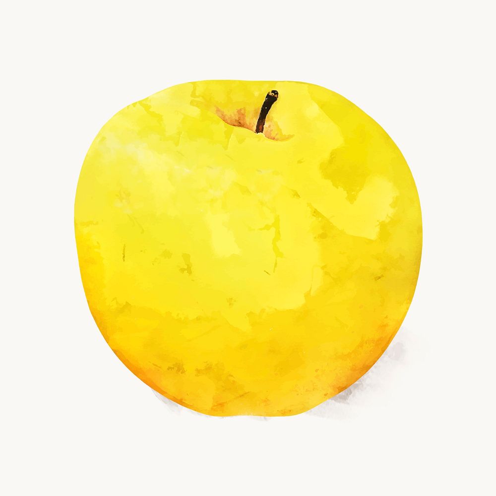 Watercolor yellow apple clipart, fruit illustration vector art
