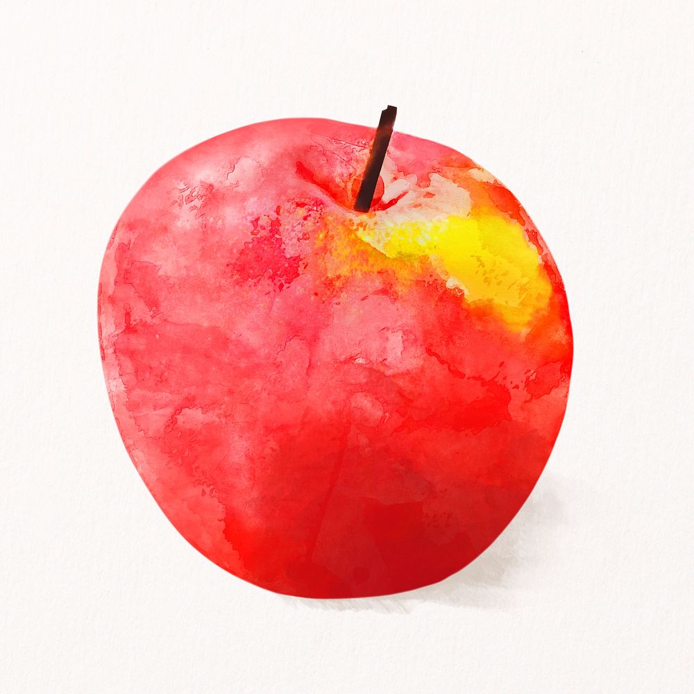 Watercolor red apple clipart, fruit illustration psd