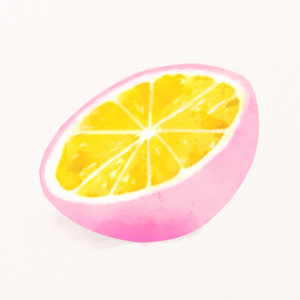 Watercolor pink lemon clipart, fruit illustration psd