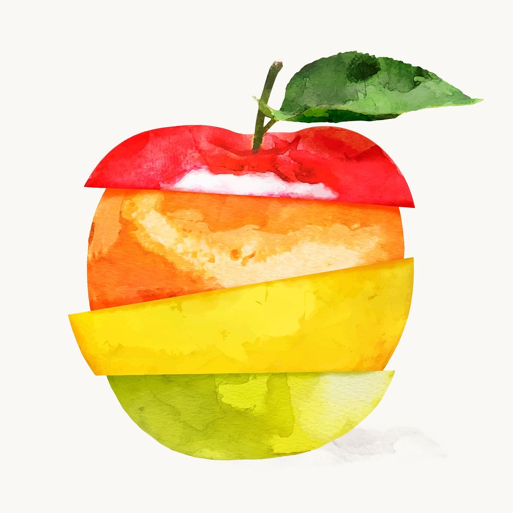 Watercolor apple clipart, eat variety fruit illustration vector art