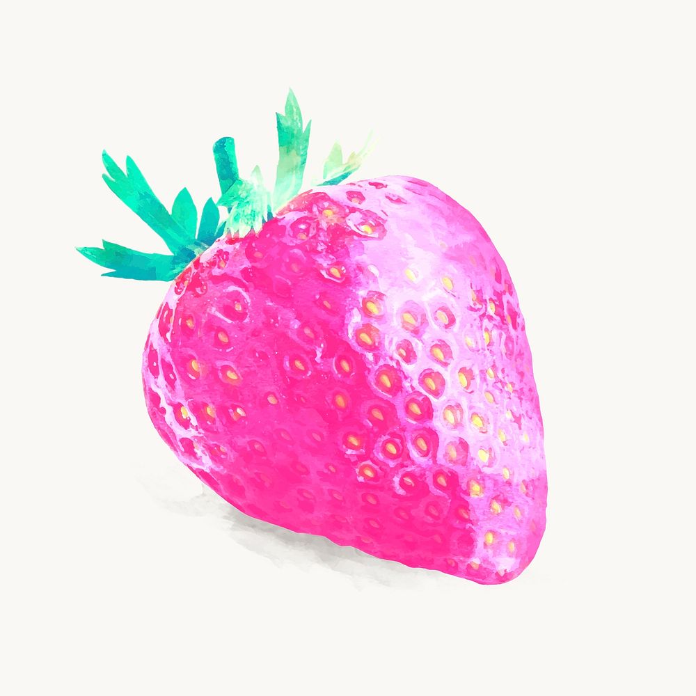 Pink strawberry sticker, watercolor fruit vector