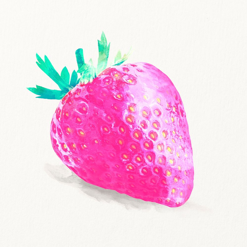 Pink strawberry clipart, watercolor fruit