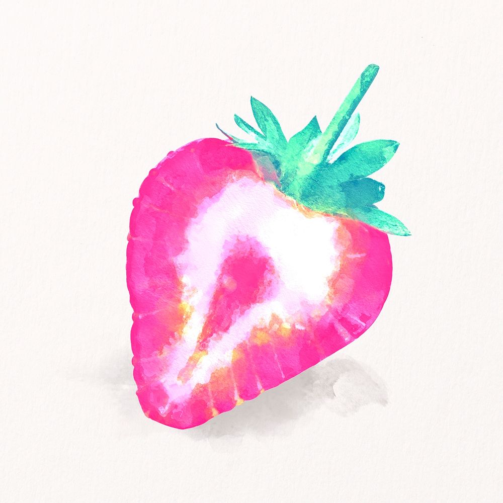 Pink strawberry sticker, watercolor fruit psd