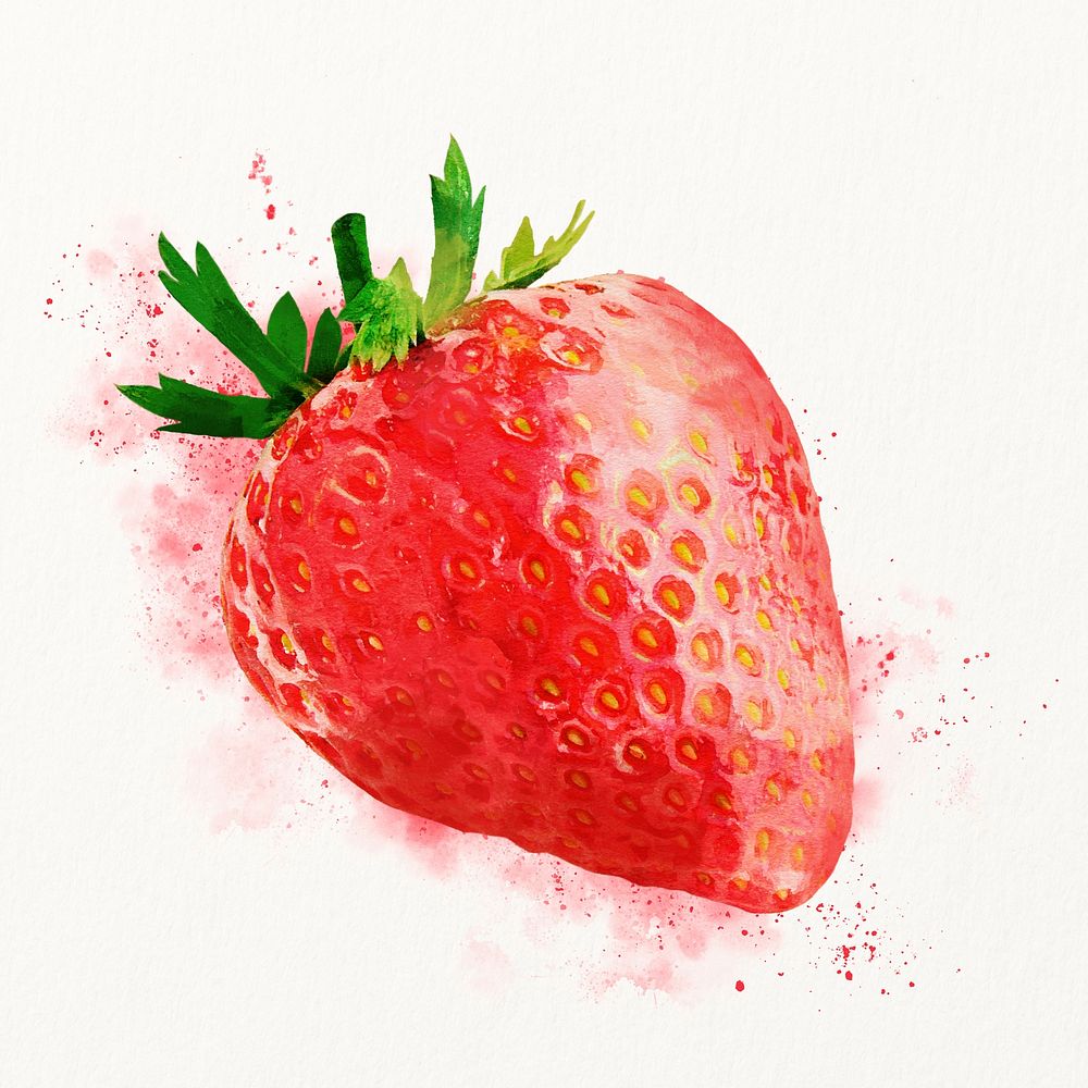Aesthetic strawberry clipart, watercolor fruit
