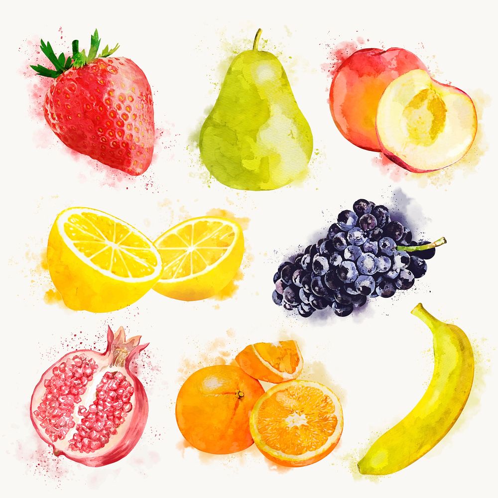 Aesthetic fruits sticker, watercolor food vector set