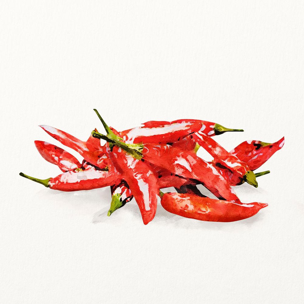 Watercolor red chili illustration, vegetable drawing graphic