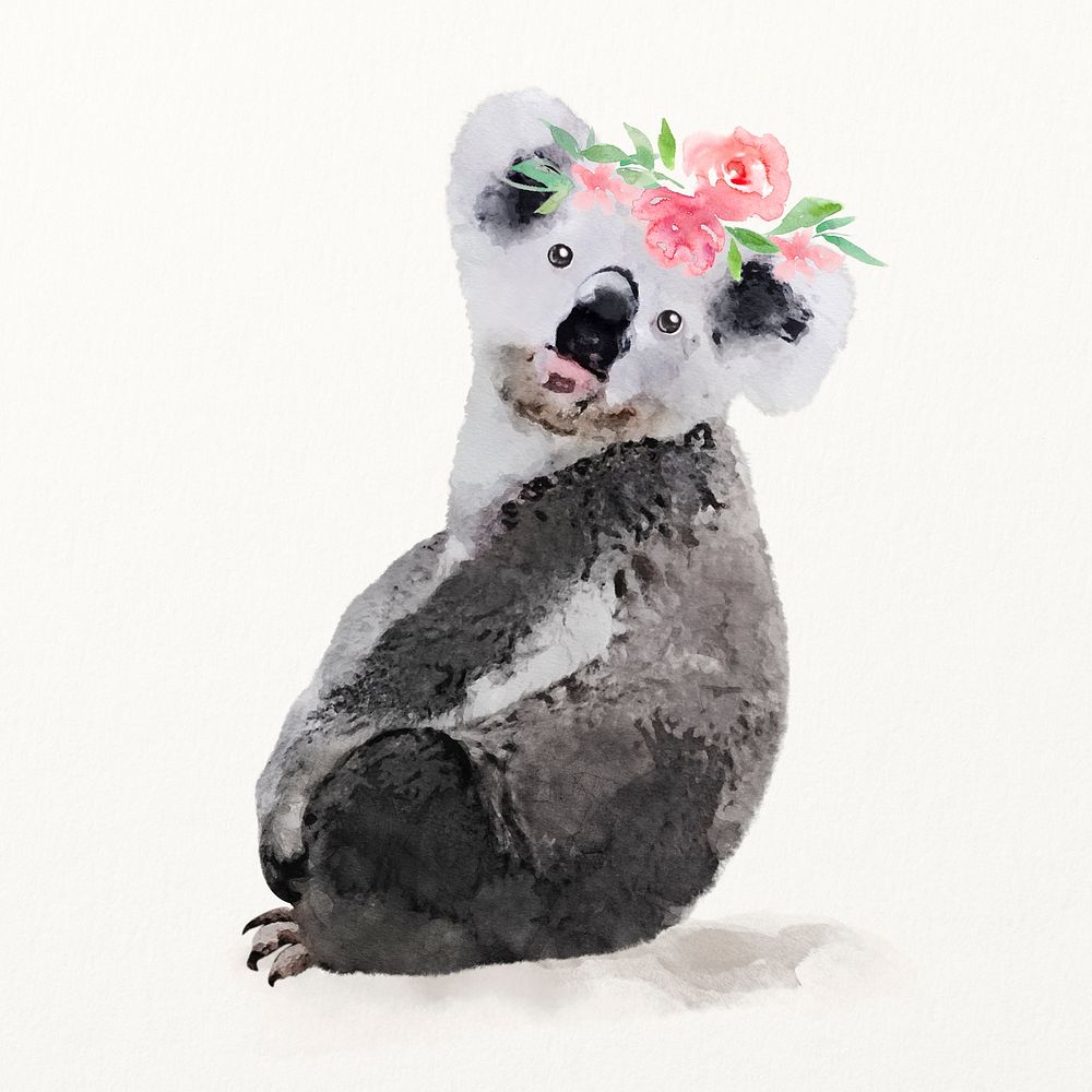 Koala with wreath illustration, animal watercolor design