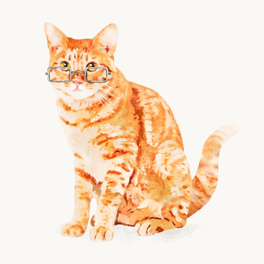 Ginger cat with eyeglasses illustration, animal design vector