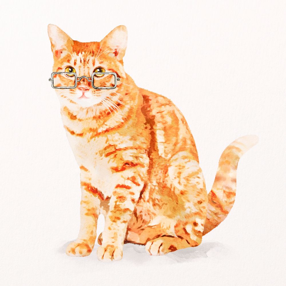 Nerdy tabby cat  watercolor illustration, pet design psd