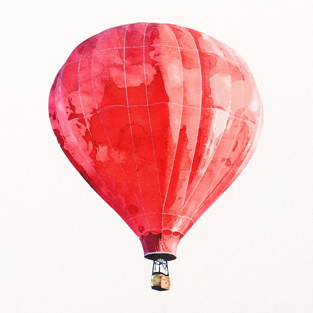 Watercolor hot air balloon illustration, red aesthetic design psd