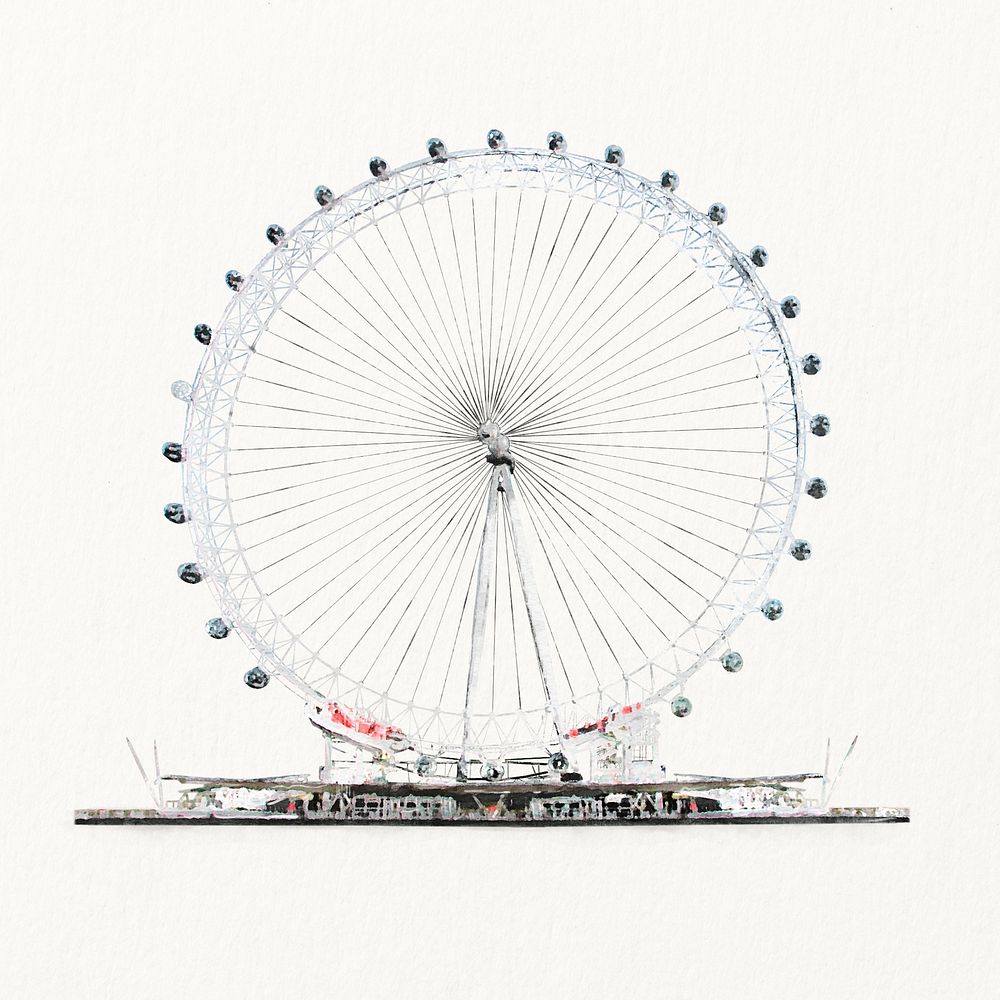 Watercolor London Eye, England's famous ferris wheel illustration