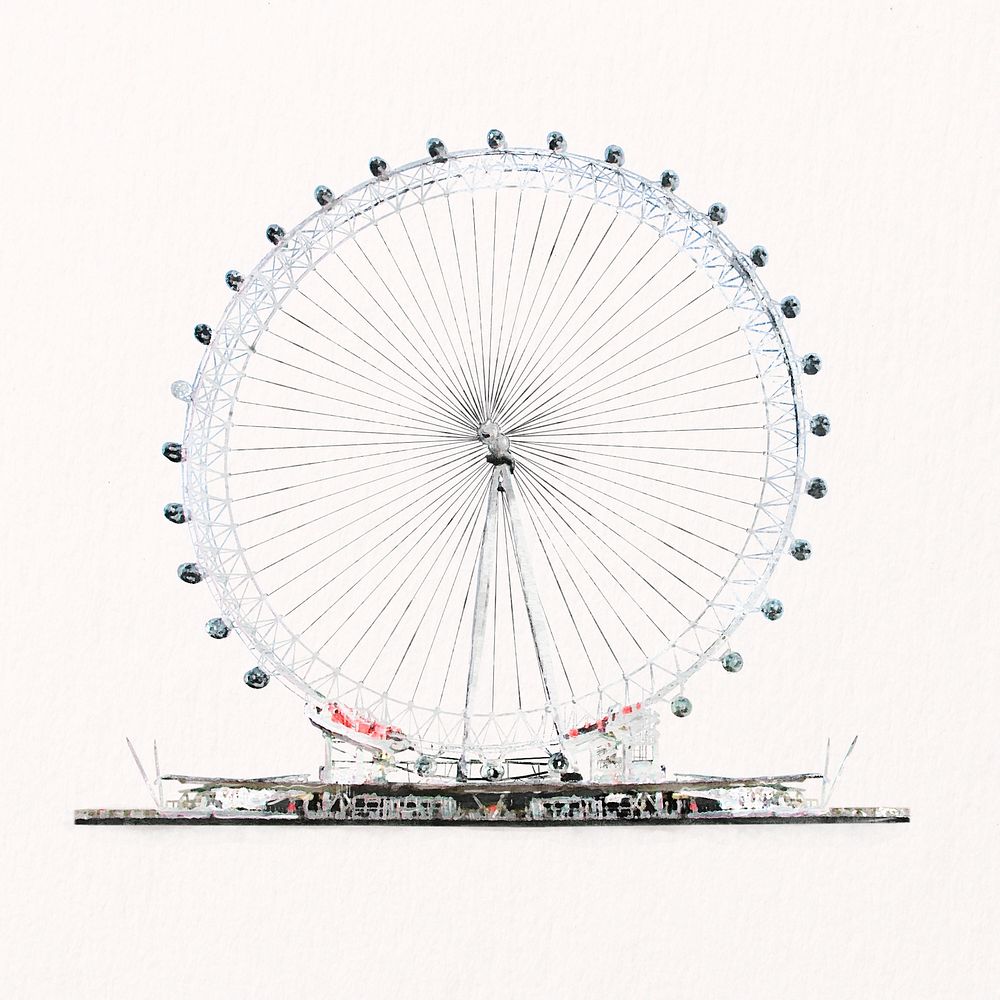 Watercolor London Eye, England's famous ferris wheel illustration psd