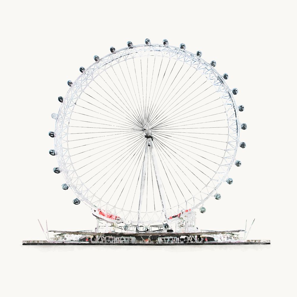 Watercolor London Eye, England's famous ferris wheel illustration vector