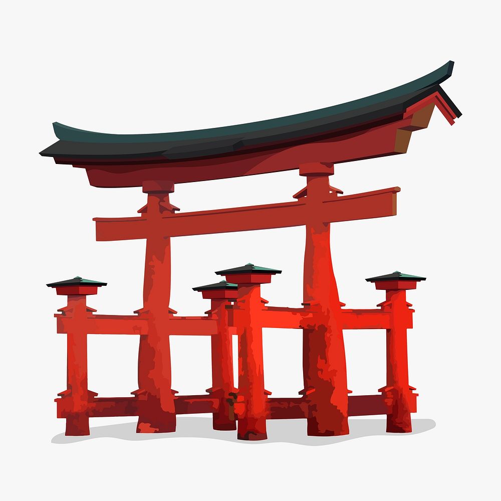 Kyoto Torii gate aesthetic illustration, vectorize Japanese architecture psd