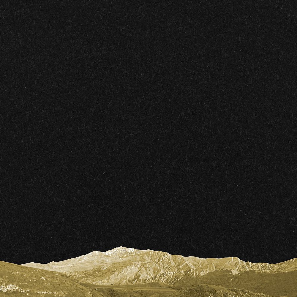Gold mountain landscape, black background, nature remixed media