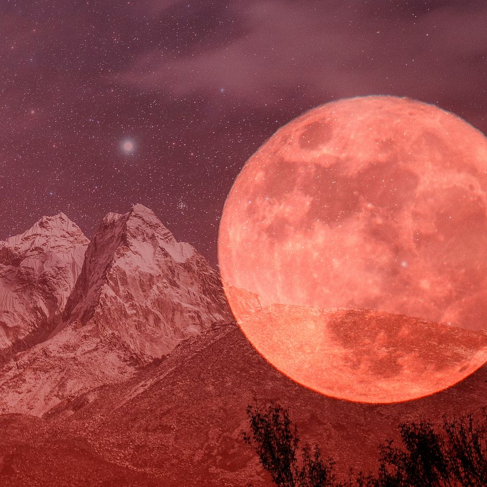 Blood moon background, dark fantasy landscape remix