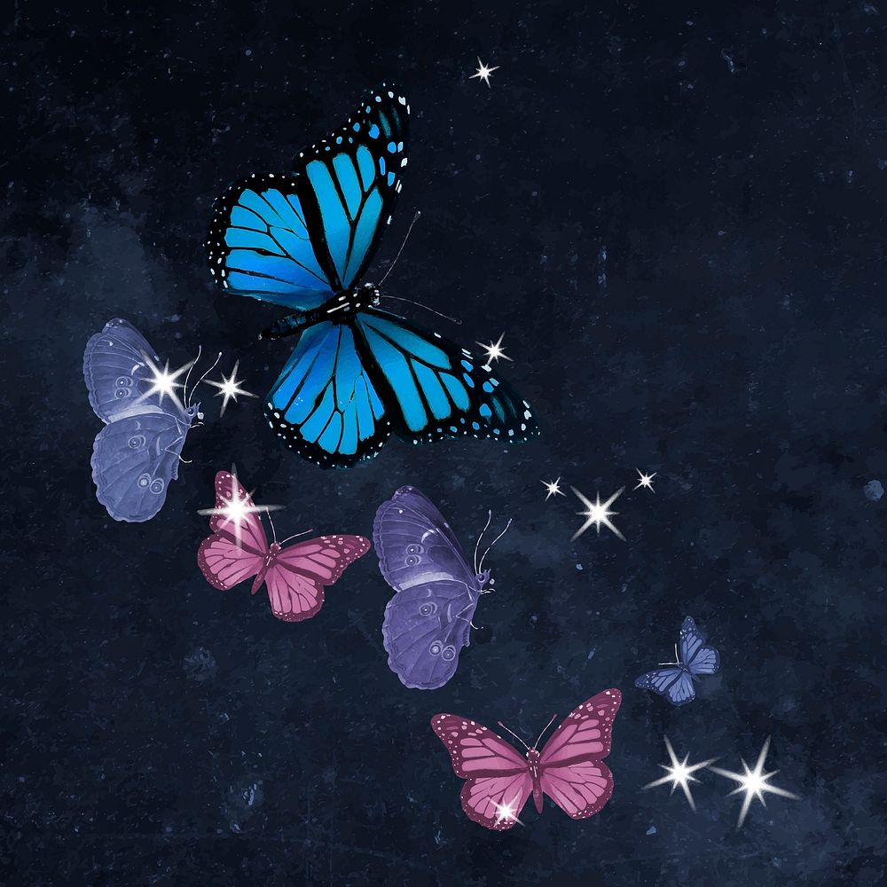 Sparkly butterflies sticker, aesthetic surreal art vector