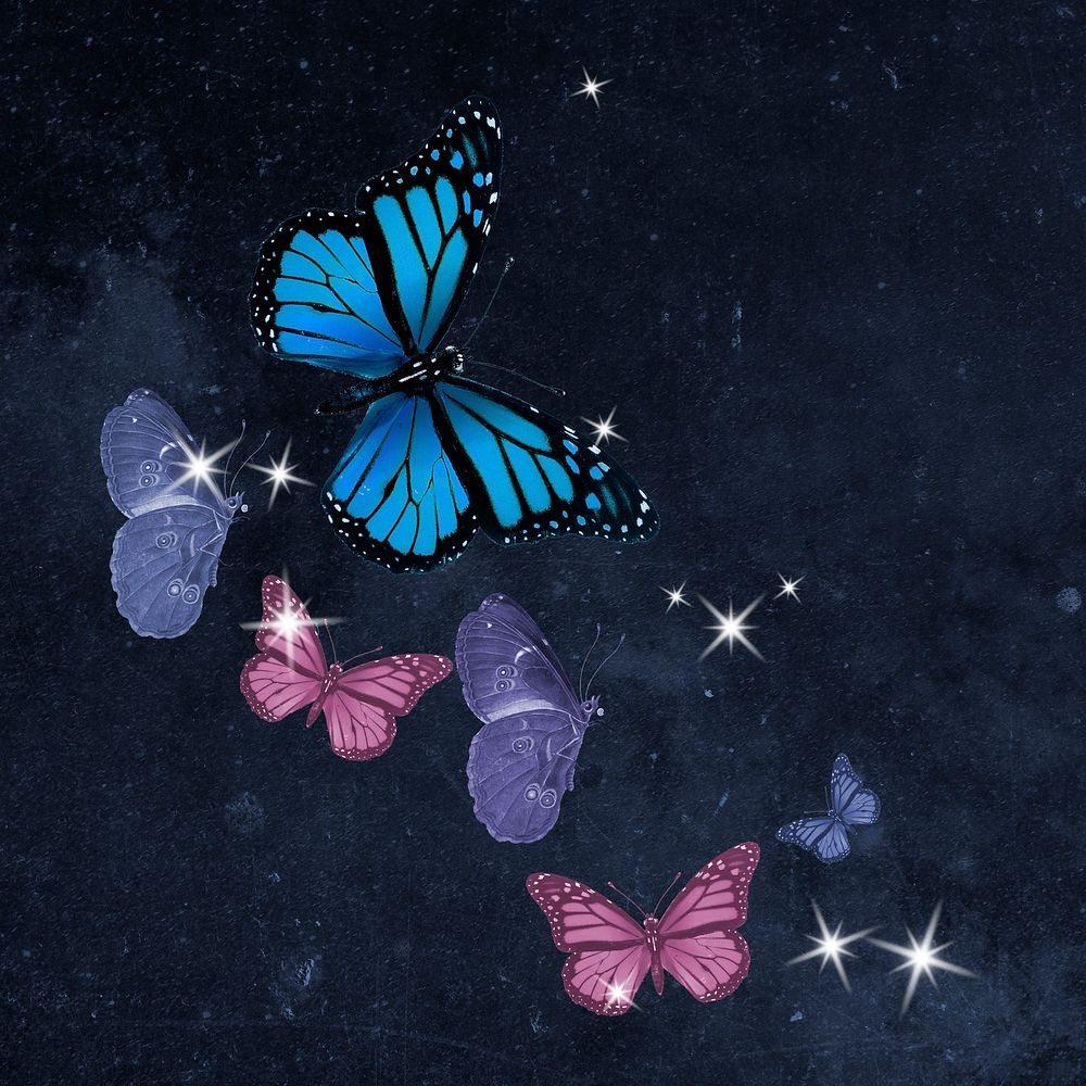 Sparkly butterflies sticker, aesthetic surreal art psd